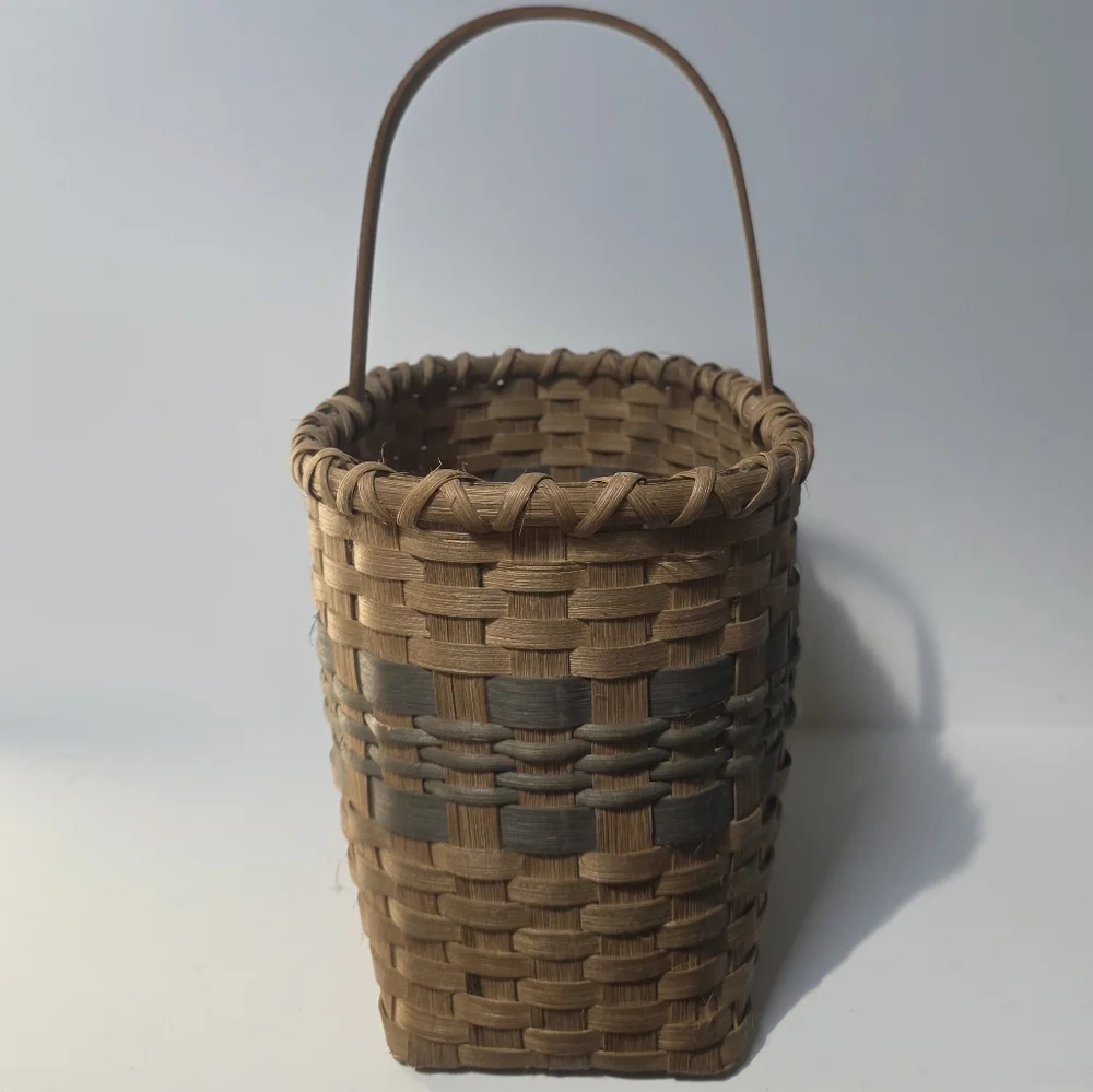 Vintage Handcrafted Woven Splint Basket Brown and Gray 1987